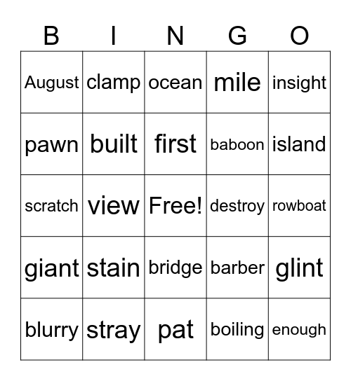 Jack's Bingo Card Bingo Card