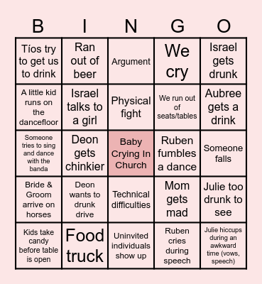 Ruben's Wedding Bingo Card