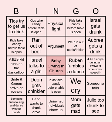 Ruben's Wedding Bingo Card