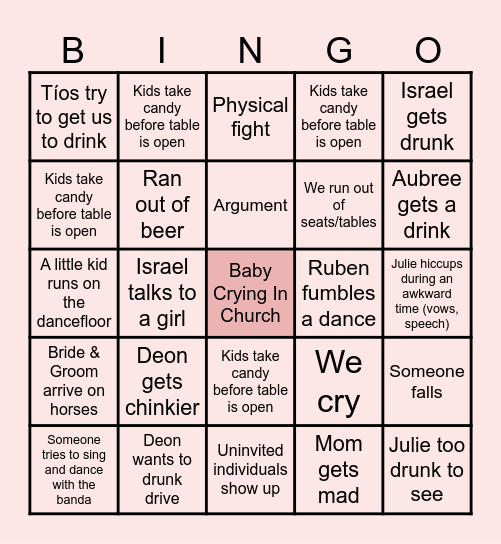 Ruben's Wedding Bingo Card