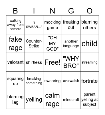 gamer rage bingo Card