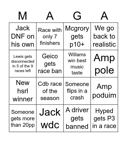 Hsrl season 3 bingo Card