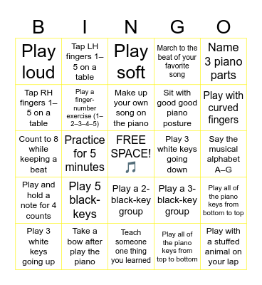 Piano Bingo Card
