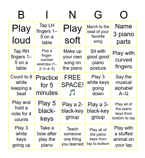 Piano Bingo Card