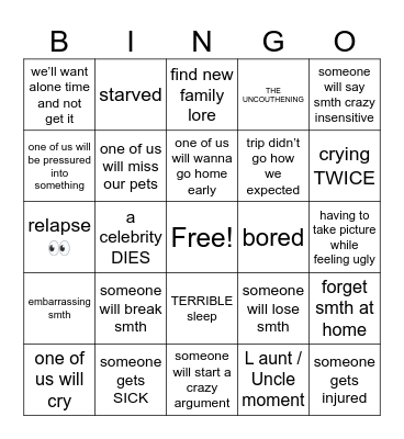 fuckass trip bro Bingo Card