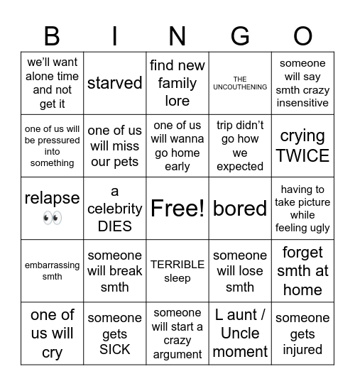 fuckass trip bro Bingo Card