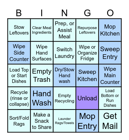 Chore Bingo Card