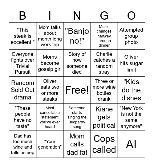 Dads 60th Bingo Card