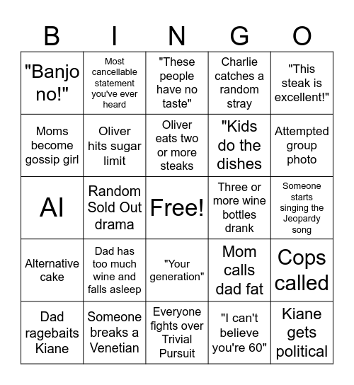 Dads 60th Bingo Card