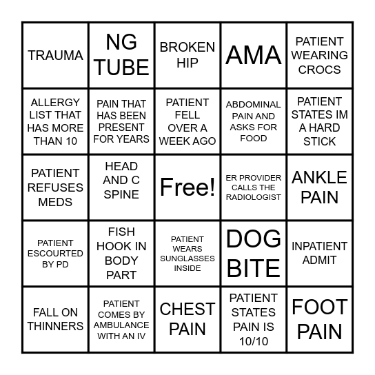 ER BINGO Card