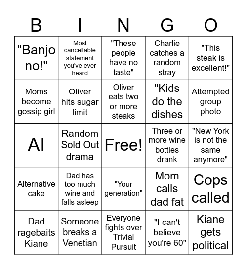 Dads 60th Bingo Card
