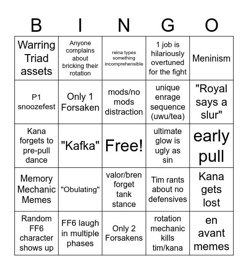 UMAD Last Pull Energy Bingo Card