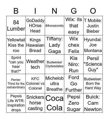 Superbowl LI Bingo Card