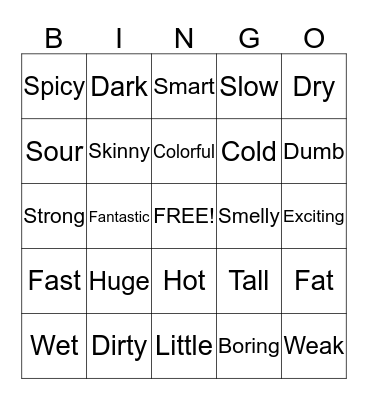 Adjectives and Adverbs Bingo Card