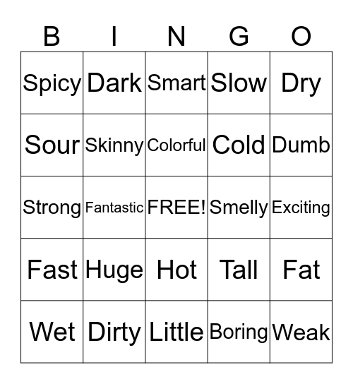 Adjectives and Adverbs Bingo Card