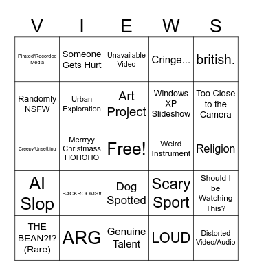 No View-Tube Bingo Card