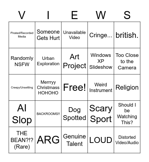No View-Tube Bingo Card