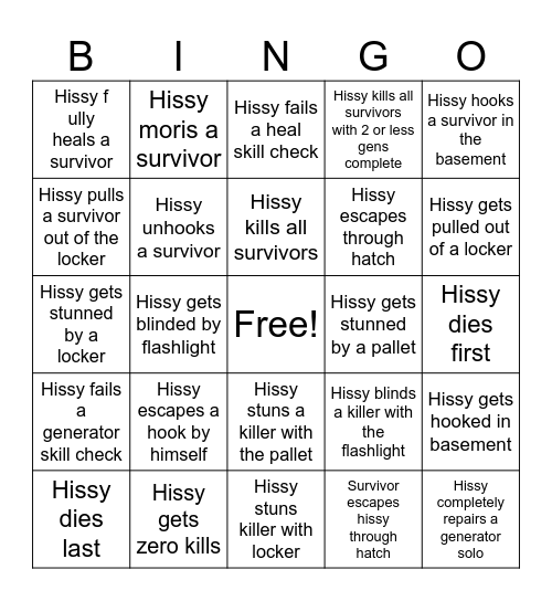 Hissy bingo Card