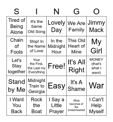 MOTOWN Bingo Card