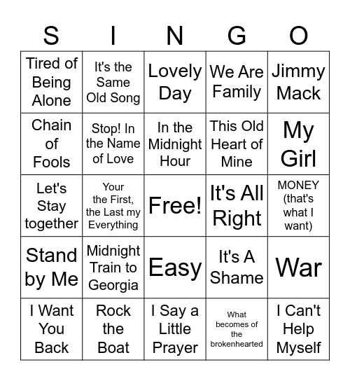 MOTOWN Bingo Card
