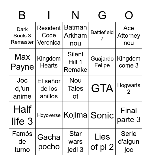 Summergamefest Bingo Card