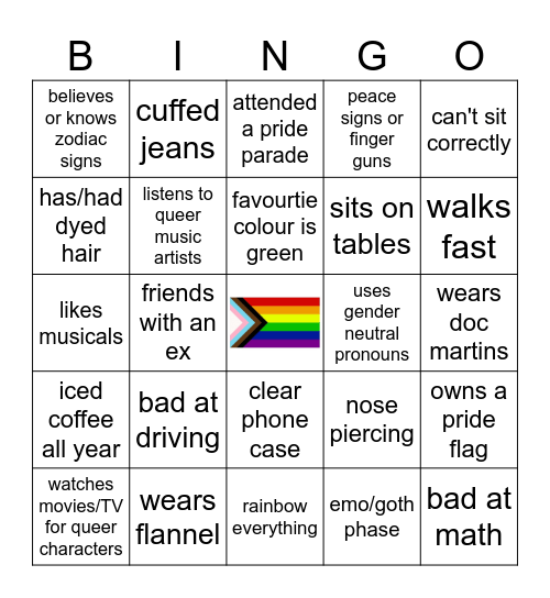 Queer Stereotypes Bingo Card