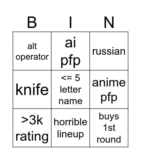 Untitled Bingo Card