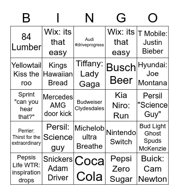 Superbowl LI Bingo Card