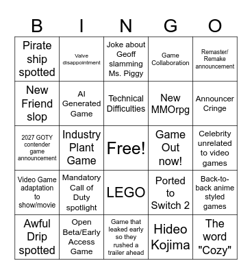 Summer Game Fest 2026 Bingo Card