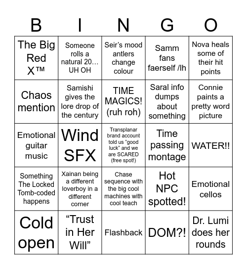 Transplanar CHAOS A4 E25-26 Bingo Card