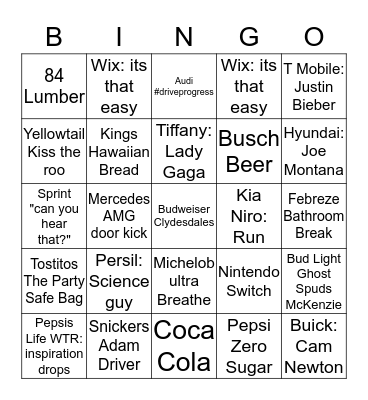 Superbowl LI Bingo Card