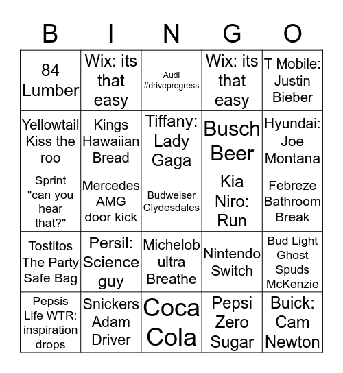 Superbowl LI Bingo Card