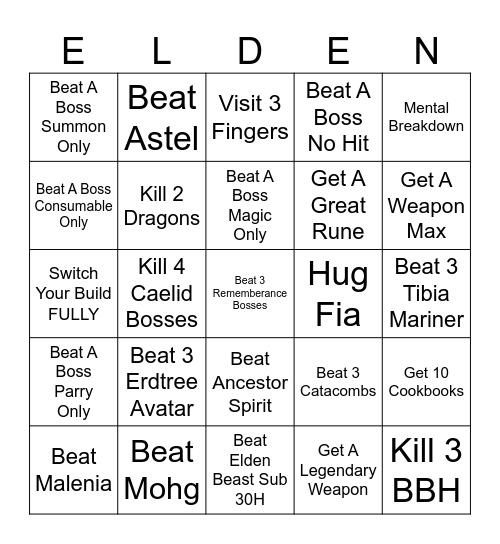 Elden RIng Bingo Card