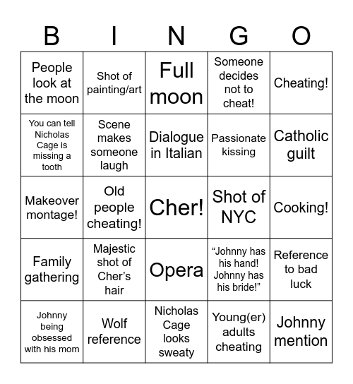 Moonstruck!!!! Bingo Card