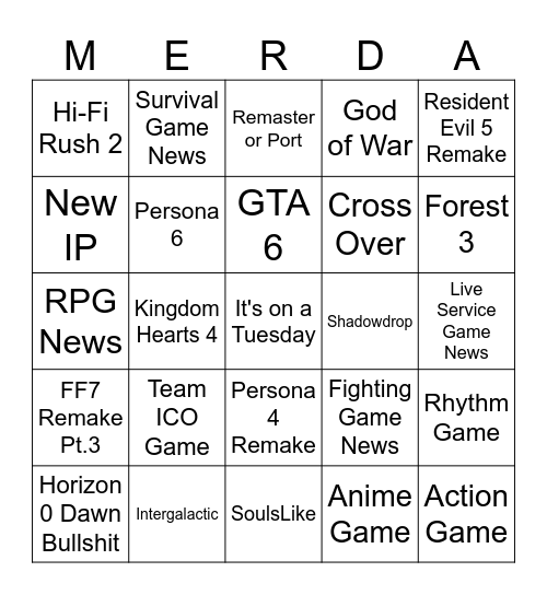 State of Gamer Bingo Card