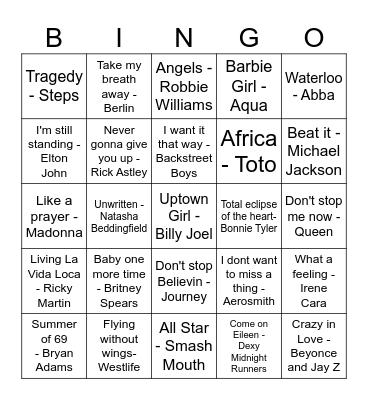 Musical Bingo Card