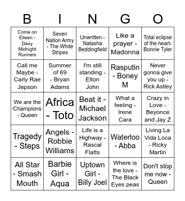 Musical Bingo Card