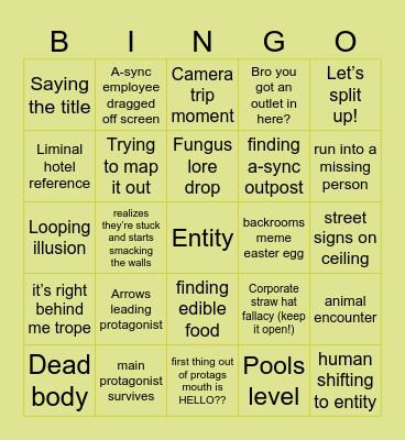Backrooms Bingo Card