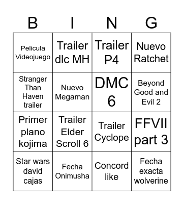 No E3 Bingo Card