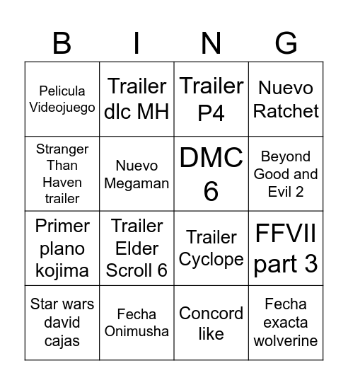 No E3 Bingo Card