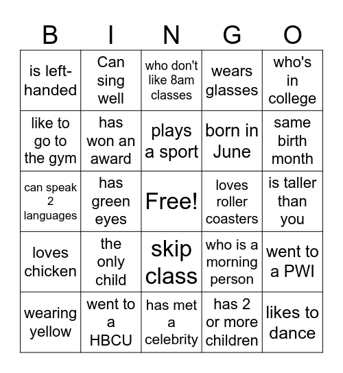 Find someone who Bingo Card