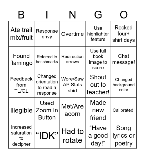 2026 AP Statistics Reading! Bingo Card