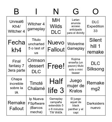 JC Summer Game Fest Bingo Card