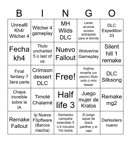 JC Summer Game Fest Bingo Card