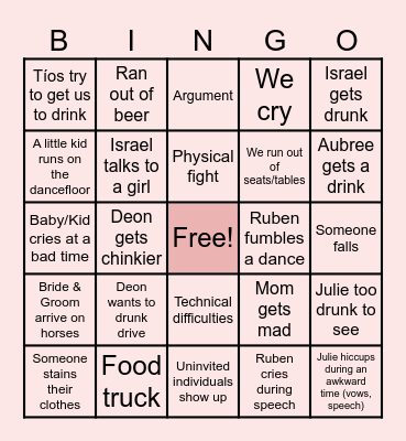 Ruben's Wedding Bingo Card