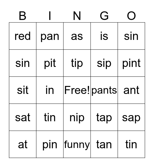 S A T I P N  LETTERS - WORDS Bingo Card
