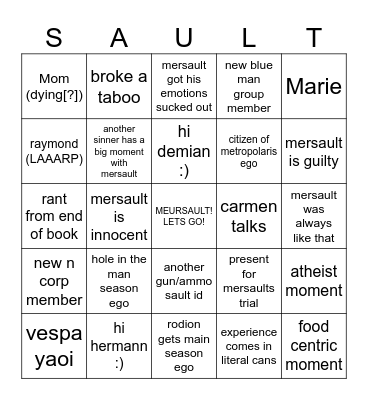 canto 10 SAULT Bingo Card