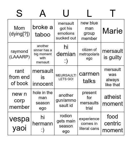 canto 10 SAULT Bingo Card