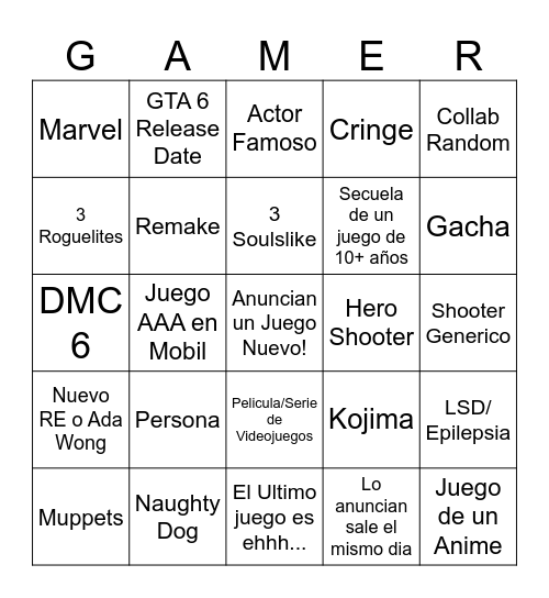 Summer Game Fest 2026 Bingo Card