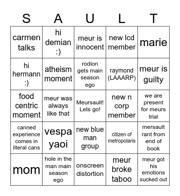 canto 10 SAULT Bingo Card